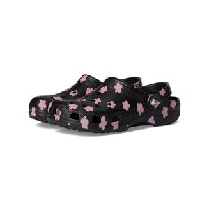 Black Clog Shoes with Pink Daisy Print - Croc-Style